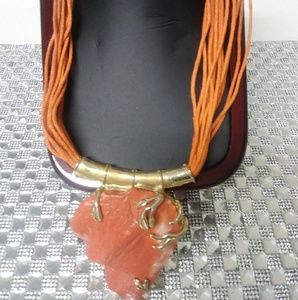 Gold and Orange stone pendant necklace